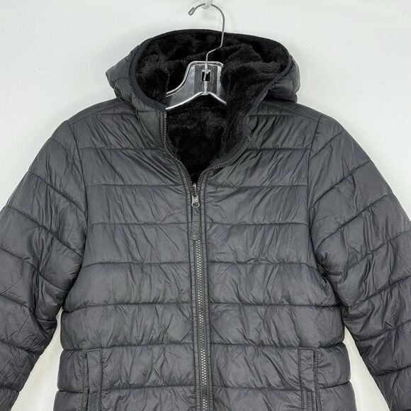 Land's End Unisex Kids Jacket Reversible Insulated Fleece Puffer Hood Sz L 10-12 - Picture 15 of 16